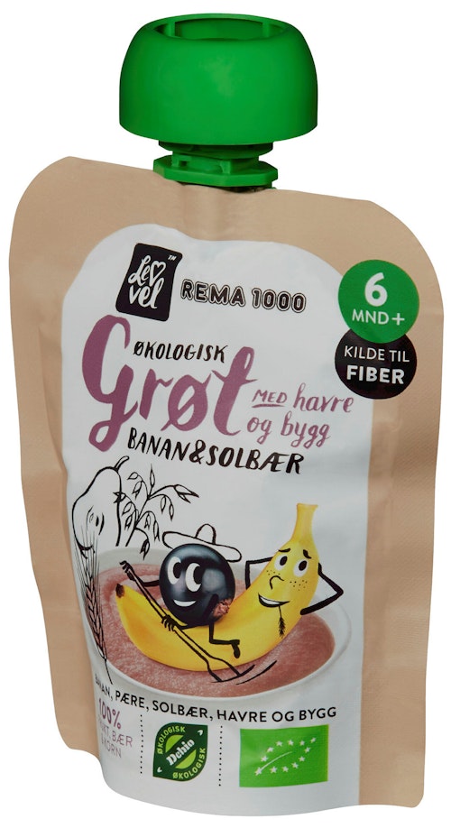 Bilde: © REMA 1000 / Oda REMA 1000 Lev Vel Grøt Banan & Solbær Fra 6 mnd, 90 g