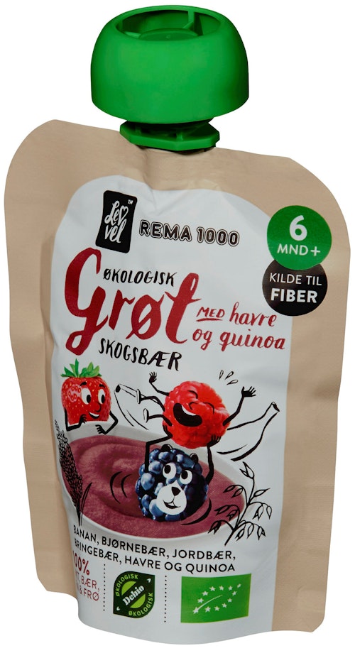 Bilde: © REMA 1000 / Kolonial.no REMA 1000 Lev Vel Grøt Skogsbær & Quinoa Fra 6 mnd, 90 g