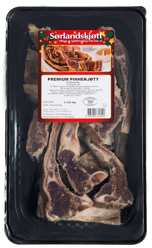 Bilde: © Sørlandskjøtt / Kolonial.no Sørlandskjøtt Pinnekjøtt Urøkt Vår laveste pris, ca. 1,1 kg