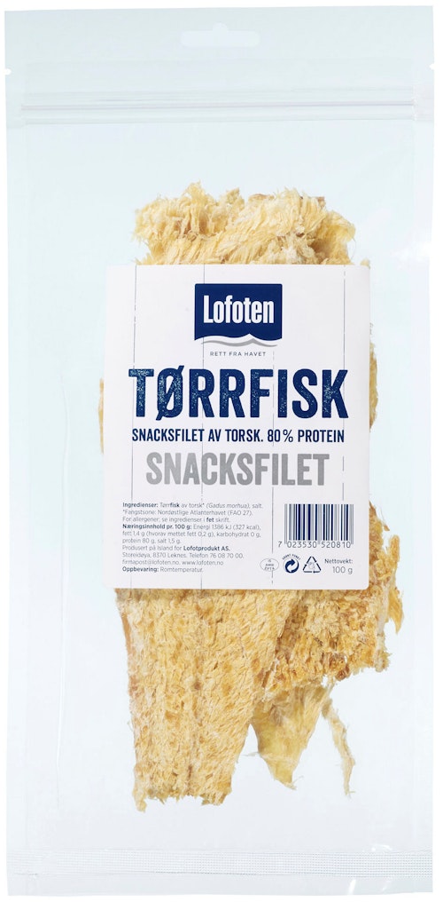 Bilde: © Lofoten / Kolonial.no Lofoten Tørrfisksnacks Filet 100 g