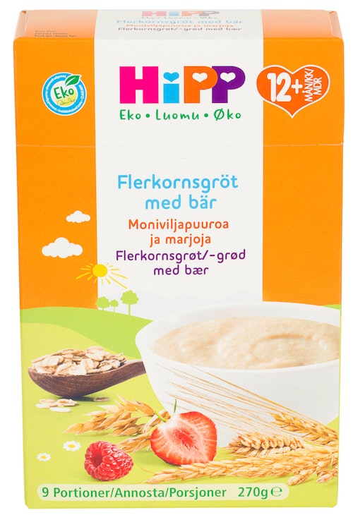 Bilde: © Hipp / Kolonial.no Hipp Flerkornsgrøt med Bær Fra 12 mnd, 270 g