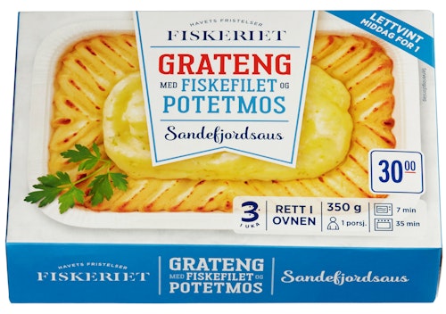 Fiskegrateng Med Sandefjordsaus Middag for 1 person, 350 g