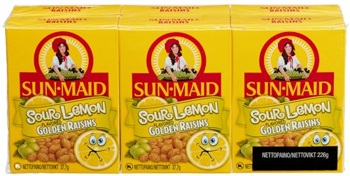 Bilde: © Sun·Maid / Kolonial.no Sun·Maid Rosiner Sour Lemon 6pk 6 x 37,7g, 226,2 g