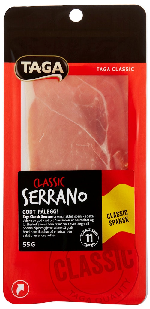 Bilde: © Taga / Kolonial.no Taga Classic Serrano Skivet 55 g