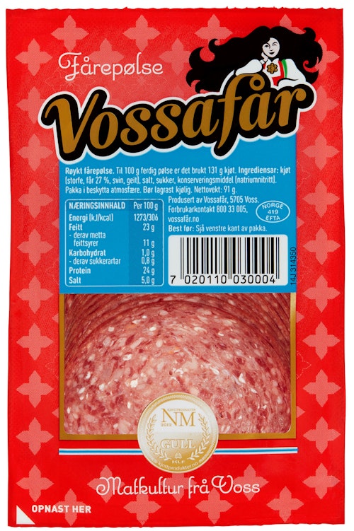 Bilde: © Vossafår / Kolonial.no Vossafår Fårepølse 91 g