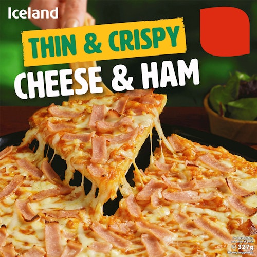 Bilde: © Iceland / Oda Iceland Ost og Skinke Pizza Thin & Crispy, 327 g