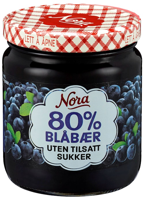 Bilde: © Nora / Kolonial.no Nora Blåbærsyltetøy Uten Tilsatt Sukker 275 g