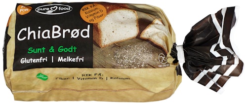 Bilde: © Pure Food / Kolonial.no Pure Food Chia Brød Skåret, Glutenfri, Fryst, 500 g