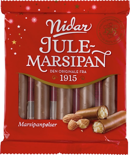 Bilde: © Nidar / Kolonial.no Nidar Marsipanpølser 5 stk, 110 g