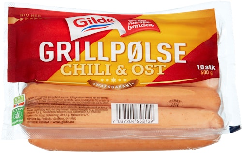 Bilde: © Gilde / Oda Gilde Grillpølse Ost & Chili 600 g
