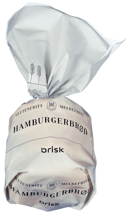 Bilde: © Brisk / Kolonial.no Brisk Hamburgerbrød Gluten og Melkefritt, 4 stk, 320 g