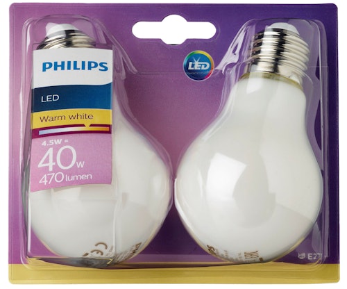 Bilde: © Philips / Kolonial.no Philips Lyspære Led Classic 40w, E27 Normal Frostet Varmhvit, 2 stk