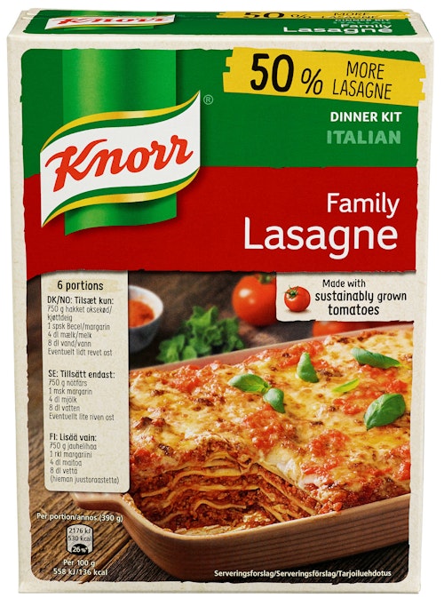 Bilde: © Knorr / Kolonial.no Knorr Lasagne Til 4 Porsjoner, 262 g