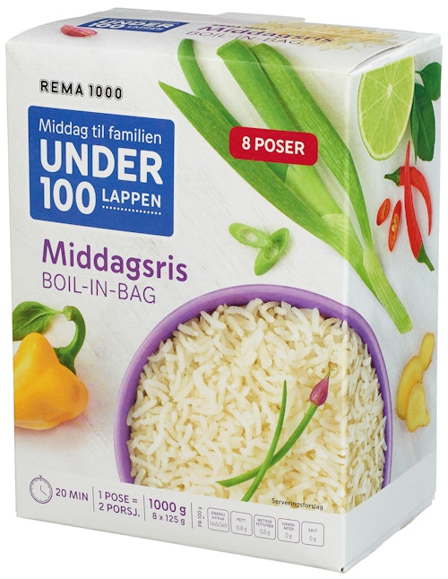 Bilde: © REMA 1000 / Oda REMA 1000 Middagsris Boil In Bag 8x125g, 1 kg