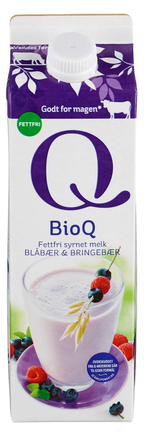 Bilde: © Q-meieriene / Kolonial.no Q-meieriene BioQ Blåbær & Bringebær 1 l