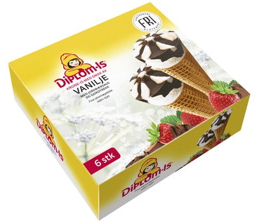 Bilde: © Diplom-Is / Oda Diplom-Is FRI Vaniljeis med Sjokoladebiter i Kjeks Laktosefri, 6 stk, 720 ml