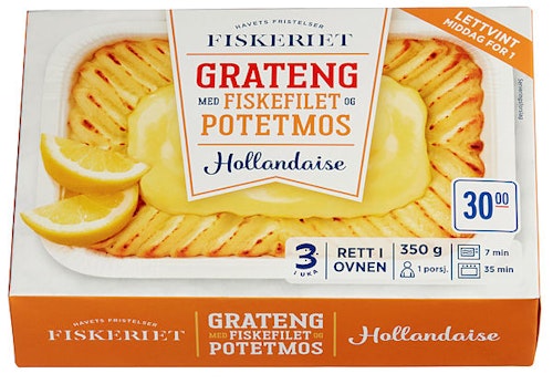 Bilde: © REMA 1000 / Kolonial.no REMA 1000 Fiskegrateng m/Potet og Hollandaise, 350 g