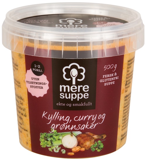 Bilde: © Mere Mat / Kolonial.no Mere Mat Suppe med Kylling, Curry & Grønnsaker 500 g