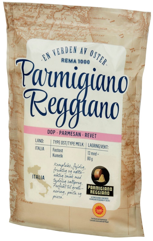 Bilde: © REMA 1000 / Kolonial.no REMA 1000 Parmigiano Reggiano Revet 80 g