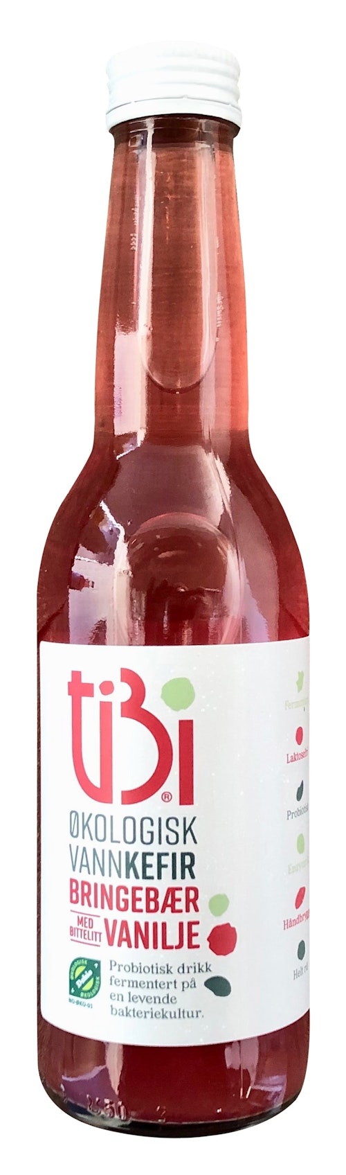 Bilde: © Tibi Vannkefir / Oda Tibi Vannkefir Vannkefir Bringebær og Vanilje 330 ml