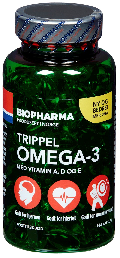 Bilde: © Biopharma / Kolonial.no Biopharma Trippel Omega-3 144 stk