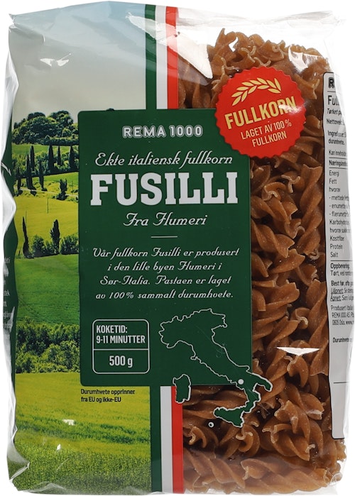 Bilde: © REMA 1000 / Kolonial.no REMA 1000 Fullkorn Fusilli 500 g