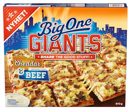 Bilde: © Big One / Kolonial.no Big One Big One Giants Cheddar & Beef Pizza 810 g