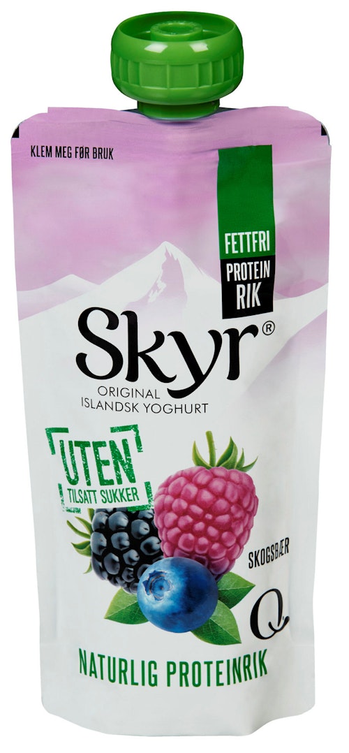 Bilde: © Q-meieriene / Kolonial.no Q-meieriene Skyr Skogsbær Pose 140 g