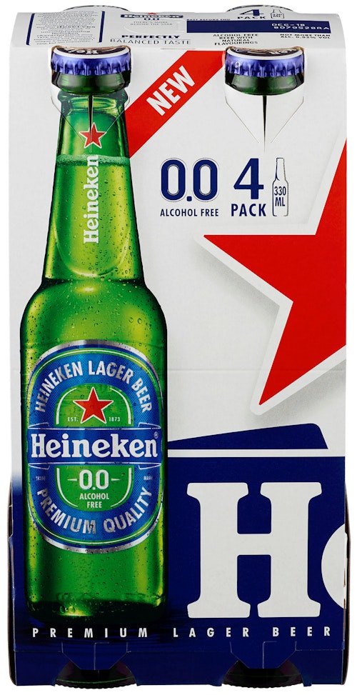 Bilde: © Heineken / Kolonial.no Heineken Heineken 0.0% Alkoholfri, 4 x 0,33l, 1,32 l