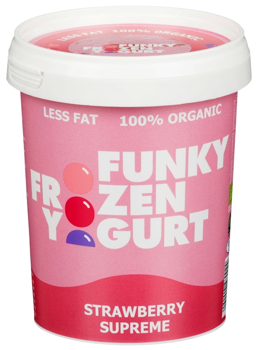 Bilde: © Funky Frozen Yogurt / Kolonial.no Funky Frozen Yogurt Strawberry Supreme Økologisk, 0,5 l