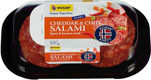 Bilde: © Tulip / Kolonial.no Tulip Cheddar Og Chili Salami 120 g