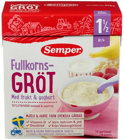 Bilde: © Semper / Kolonial.no Semper Havregrøt, Bringebær & Yoghurt Fra 18 mnd, 250 g