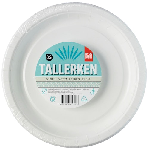 Papptallerken 22 cm, 50 stk