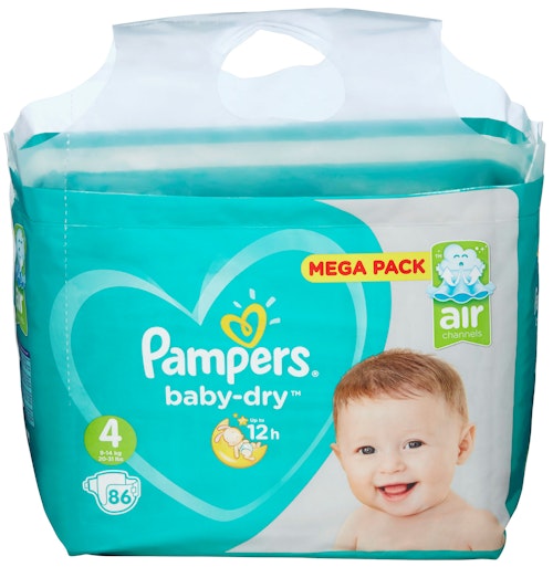Bilde: © Pampers / Kolonial.no Pampers Pampers Bleie Baby Dry S4 9-14kg, 86 stk