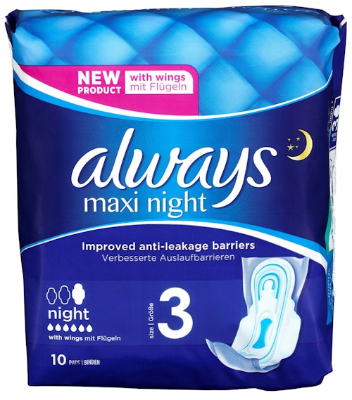 Bilde: © Always / Kolonial.no Always Bind Maxi Night 3 med Vinger 10 stk