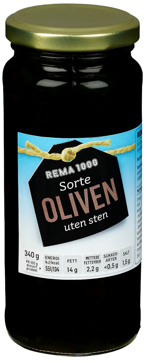 Bilde: © REMA 1000 / Kolonial.no REMA 1000 Oliven Sort Uten Sten 340 g