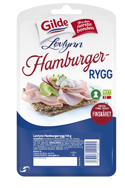 Bilde: © Gilde / Kolonial.no Gilde Hamburgerrygg Løvtynn 110 g