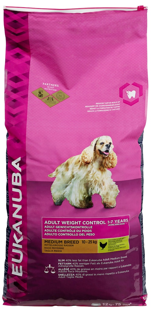 Bilde: © Eukanuba / Kolonial.no Eukanuba Adult Weight Control 1-7 Years Medium Breed 12 kg
