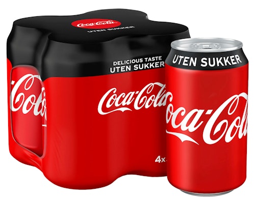 Bilde: © Coca-Cola / Kolonial.no Coca-Cola Coca-Cola Uten Sukker 4 x 0,33l, 1,32 l