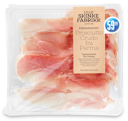Bilde: © Lille Skinkefabrikk / Kolonial.no Lille Skinkefabrikk Prosciutto Crudo fra Parma Speket 10 måneder, 80 g