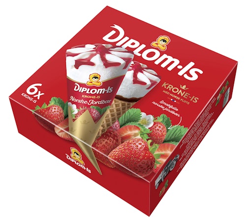Bilde: © Diplom-Is / Kolonial.no Diplom-Is Krone-Is Jordbær 6 stk, 750 ml