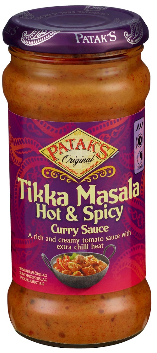 Bilde: © Patak's / Kolonial.no Patak's Cooking Saus Tikka Masala Hot & Spicy Curry Sauce, 350 g