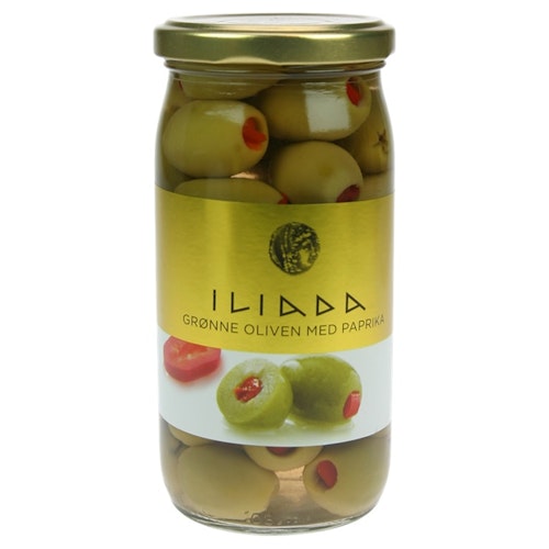 Bilde: © Iliada / Kolonial.no Iliada Oliven Grønn Med Paprika 370 g
