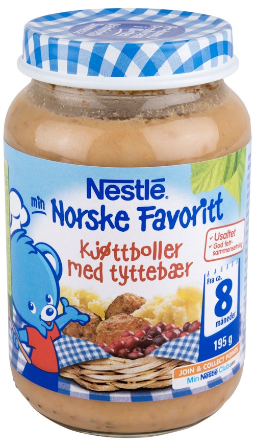 Bilde: © Nestlé / Kolonial.no Nestlé Kjøttboller med Potet & Tyttebær Fra 8 mnd, 195 g