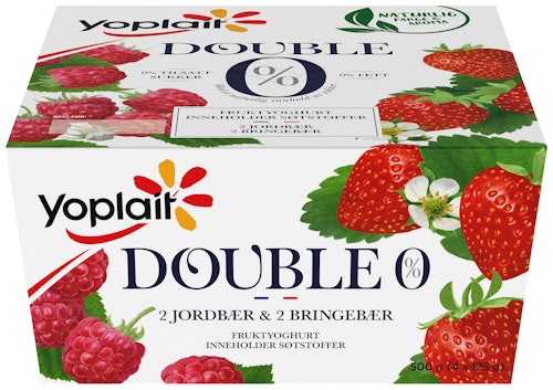 Bilde: © Yoplait / Kolonial.no Yoplait Yoplait 00% Jordbær & Bringebær 4x125g, 500 g