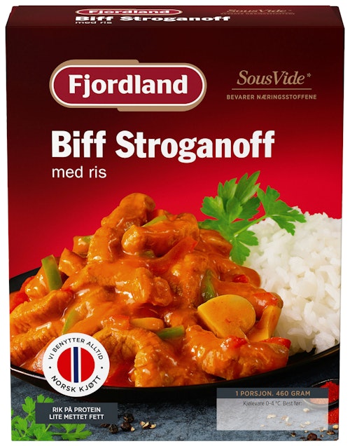 Bilde: © Fjordland / Kolonial.no Fjordland Biff Stroganoff Med Ris 460 g