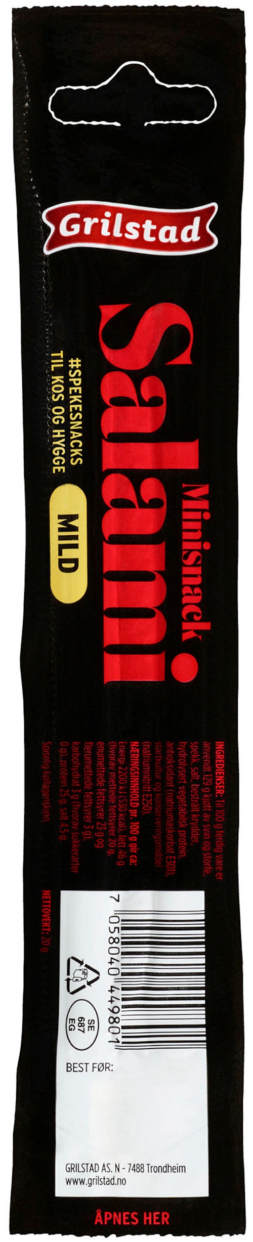 Bilde: © Grilstad / Kolonial.no Grilstad Salami Snack Mini 20 g