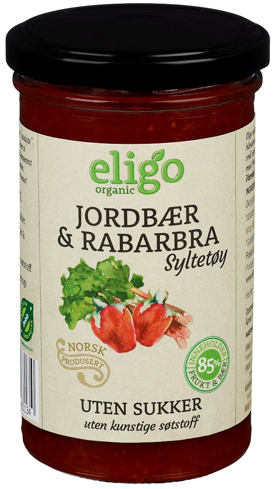 Eligo Organic Jordbær & Rabarbrasyltetøy Uten Sukker Økologisk