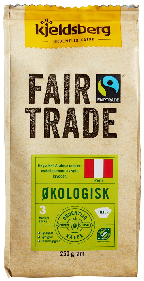 Bilde: © Kjeldsberg Kaffebrenneri / Kolonial.no Kjeldsberg Kaffebrenneri Fairtrade Kaffe Filtermalt Økologisk, 250 g