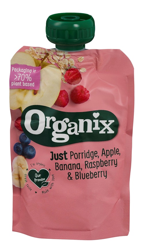 Organix Grøt Havre, Eple, Banan, Bringebær & Blåbær, 100 g